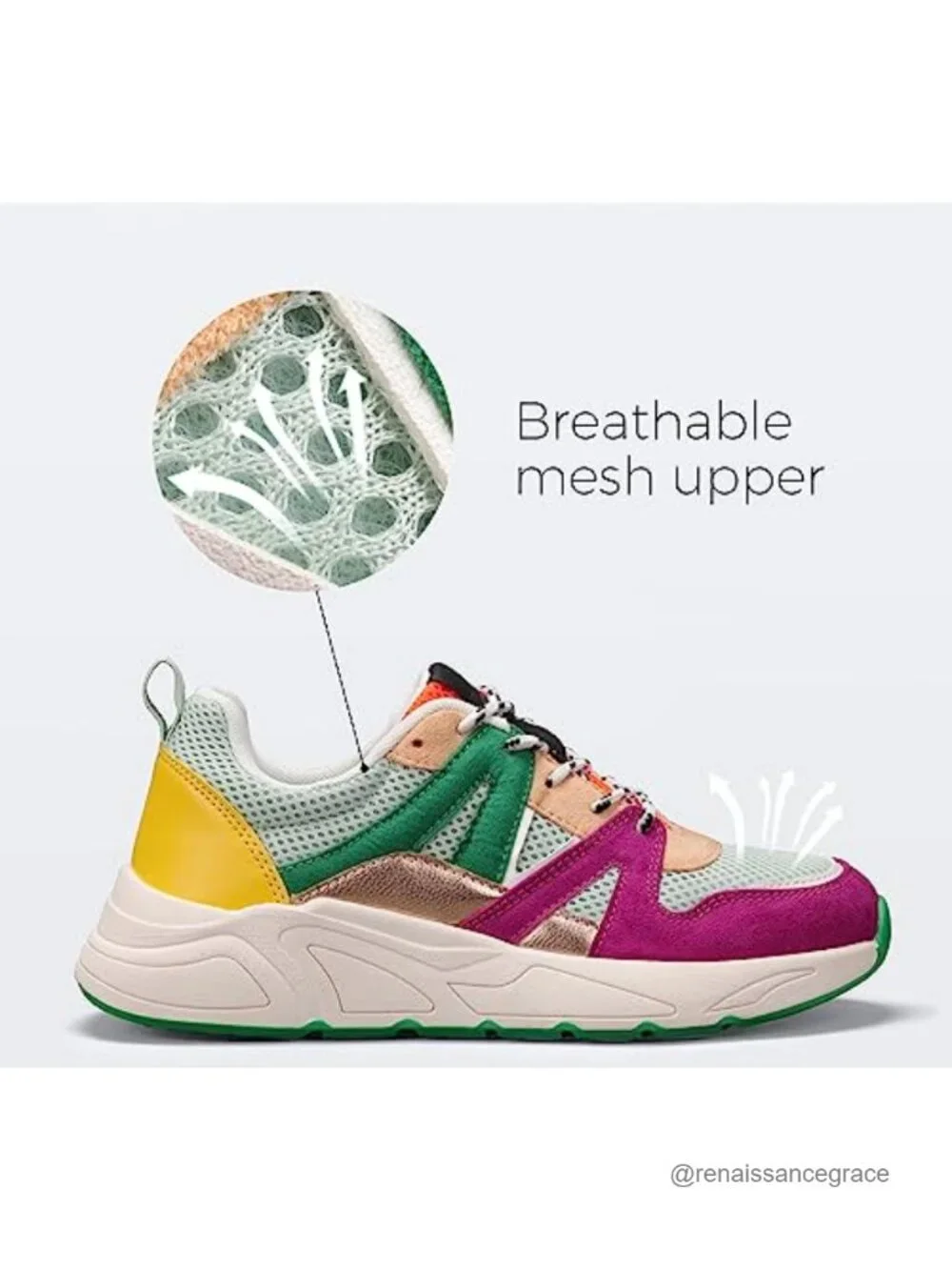 Women Platform Walking Sneakers Chunky Retro Mesh Suede Memory Foam Cushioned